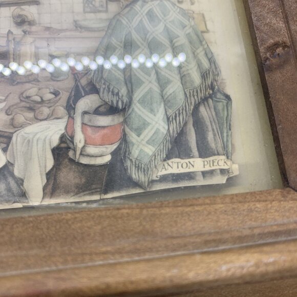Vintage Anton Pieck 3D Shadowbox Diorama Two Women in a Kitchen Signed 8" X 10" - Picture 5 of 10